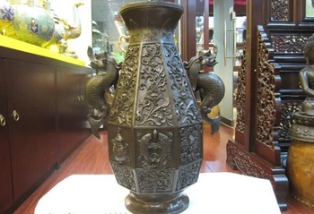 

USPS to USA S0184 100% Pure purple Bronze Regiue Palace Eight treasures Two Dragon Ears Pot Vase