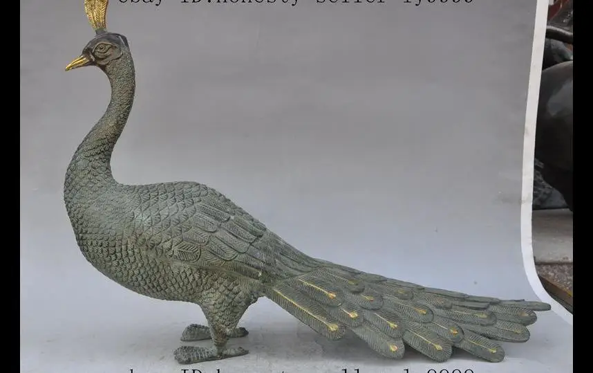 

2303<<++old chinese fengshui bronze animal Peacock bird lucky statue Decoration