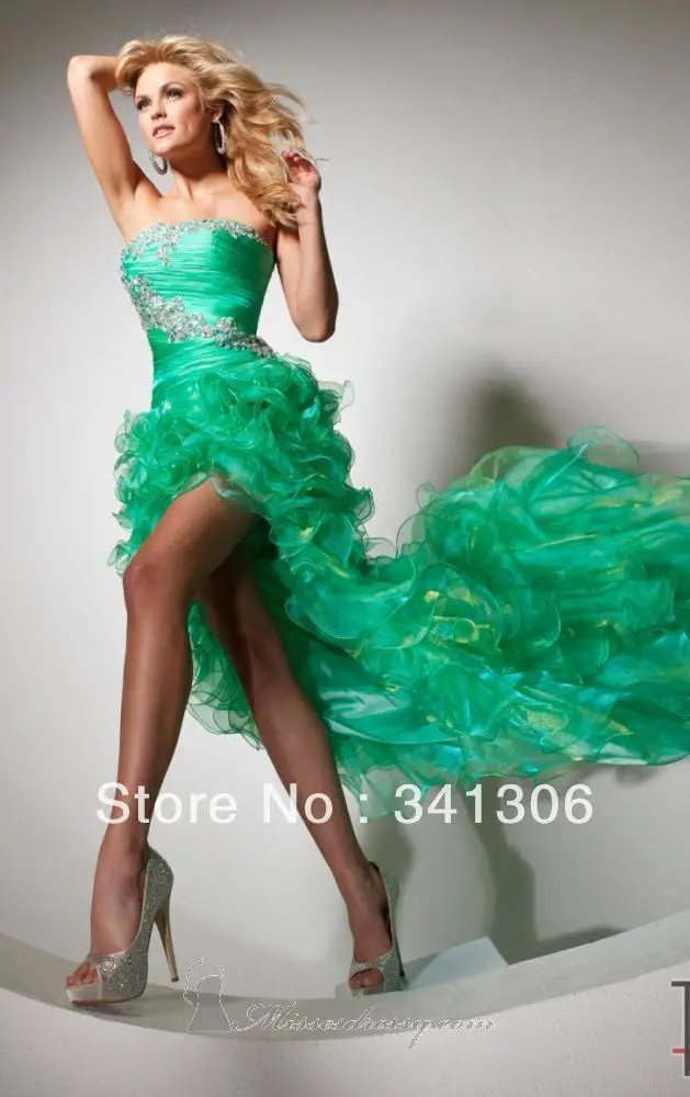 cheap-Green Grace Glisten Beads New Arrival Tiered Front Short Long Back Custom Made High Quality Prom gown | Свадьбы и торжества