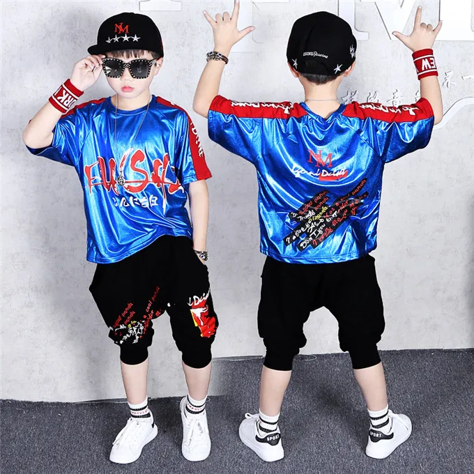 Одежда в стиле хип-хоп для мальчиков Детский костюм для уличных танцев комплект летней одежды из 2 предметов для мальчиков, коллекция года, детский танцевальный костюм для мальчиков - Цвет: as picture