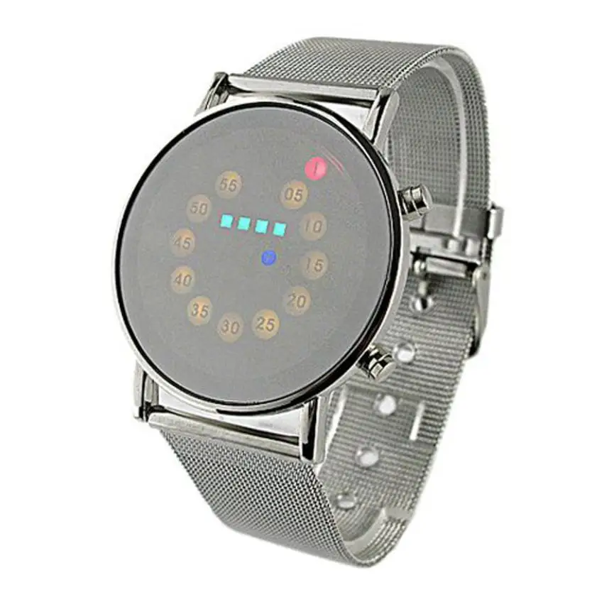 Quartz Wristwatches Red + Yellow + Green + Blue LED Light Stainless Steel Fashion Wrist Watch #31