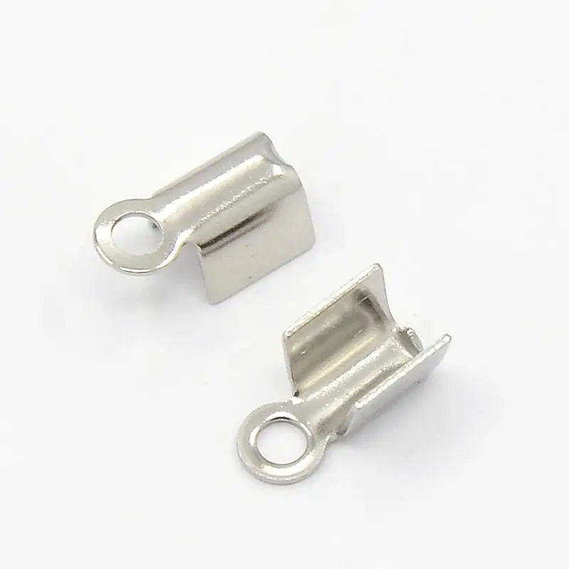 304 Stainless Steel Fold Over Crimp Cord Ends, Stainless Steel Color