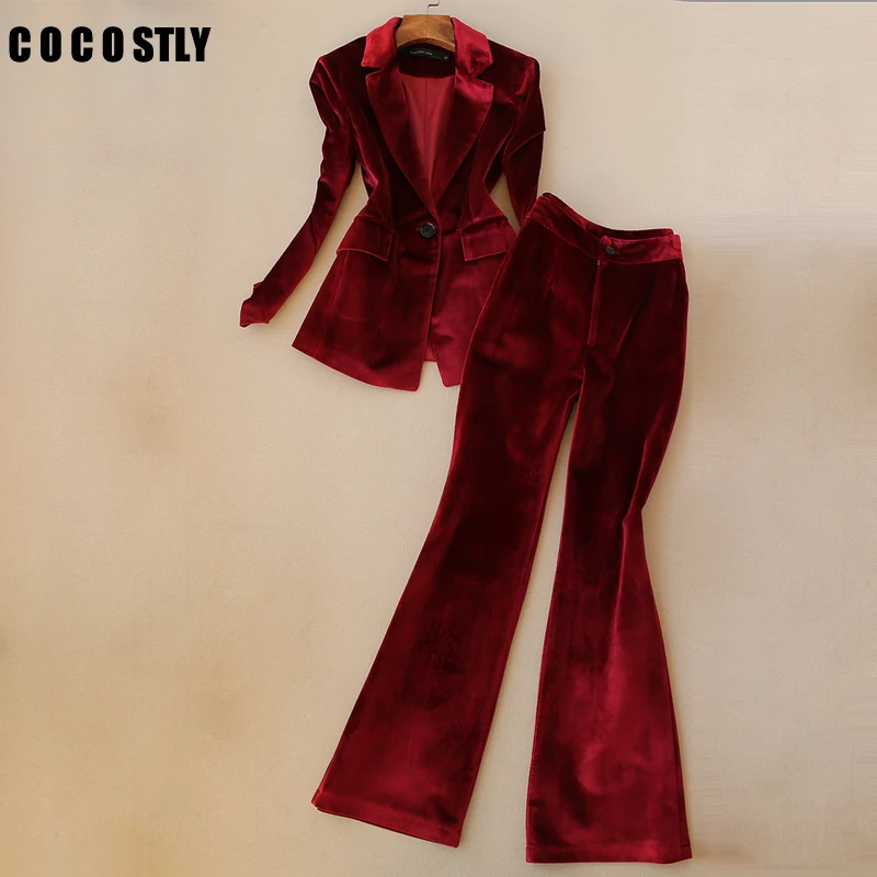 

Office Lady Work Pant Suits OL 2 Piece Sets Women Velvet Blazer Jacket & Trousers Suit for Women Suits Outfits Feminino