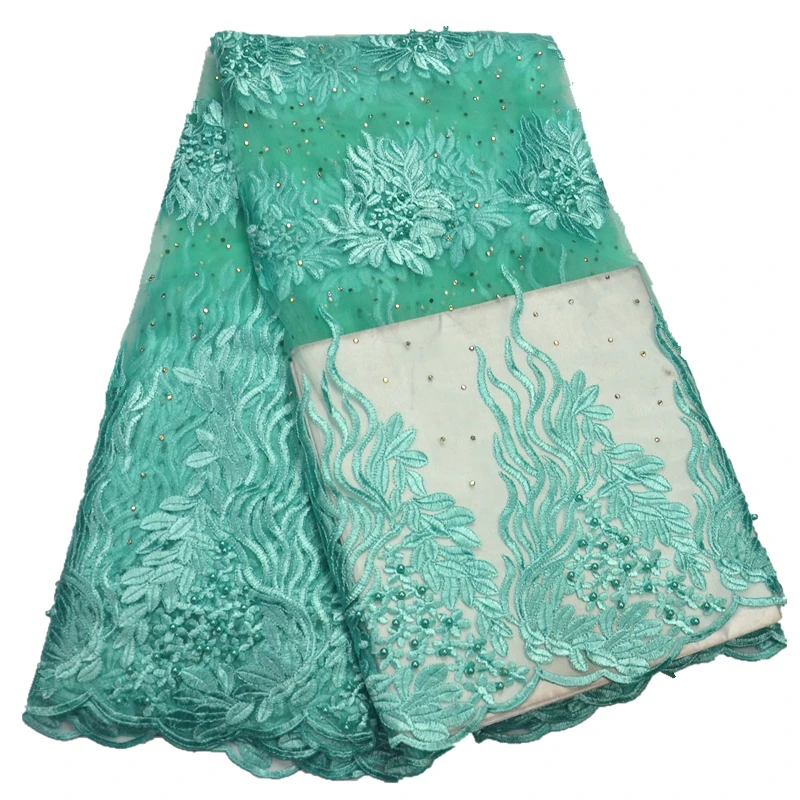 mint green Tulle Lace Fabric beautiful design African beaded lace