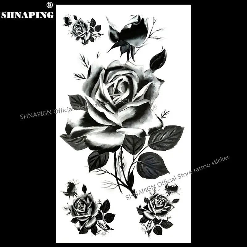 

SHNAPIGN Black France roses Temporary Tattoo Body Art Arm Flash Tattoo Stickers 17*10cm Waterproof Fake Henna Painless Sticker