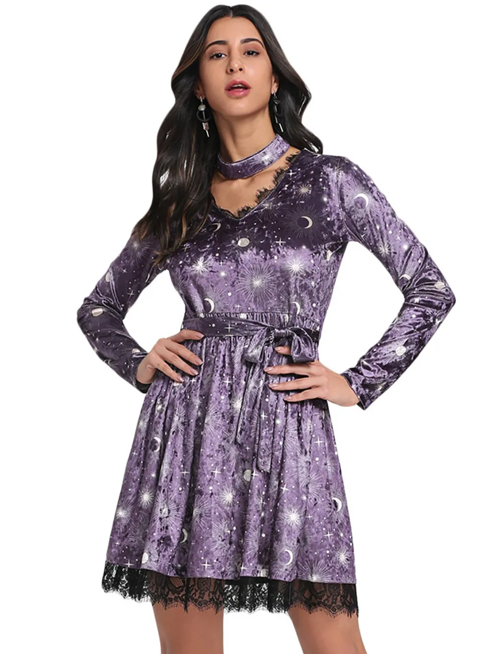 Buy ZAN.STYLE Choker Spliced Lace Belted Moon Star