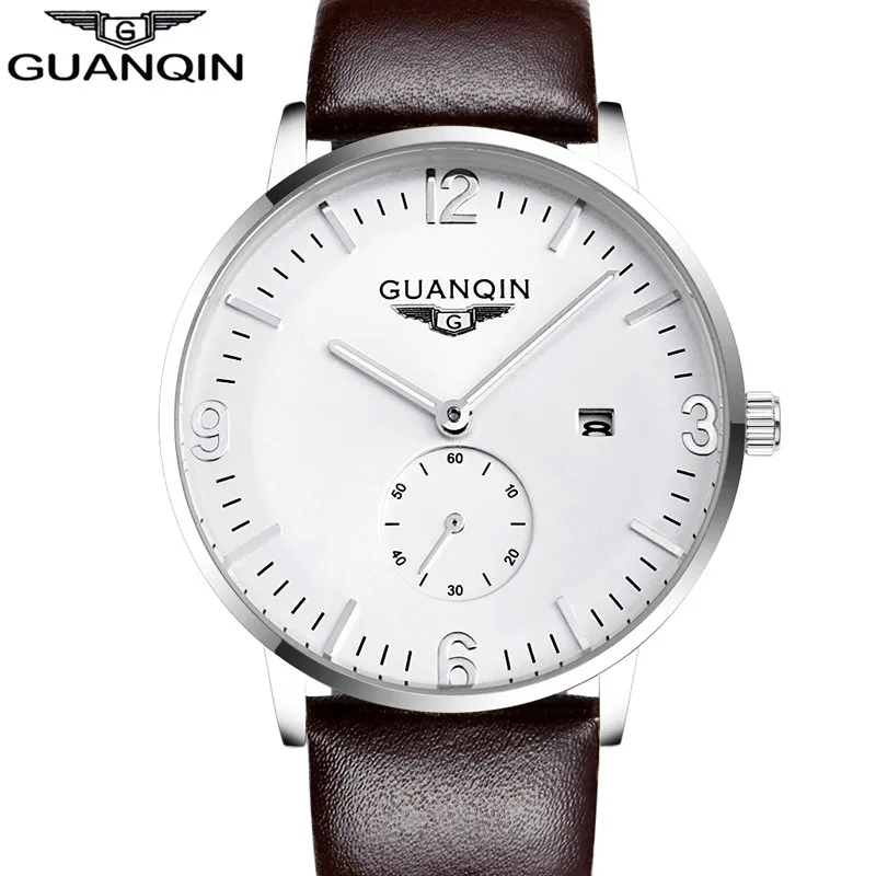 

Mens Watches Top Brand Luxury GUANQIN 2017 Watch Men Sport Luminous Ultra Thin Quartz Watch Leather Wristwatch relogio masculino