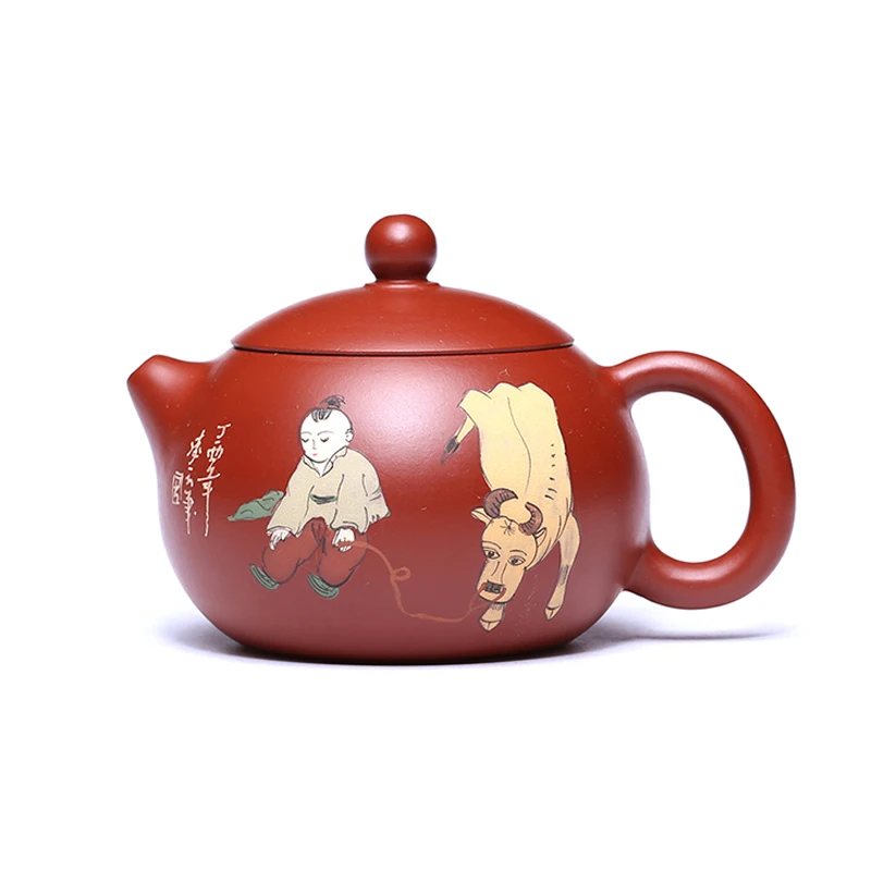 200ML Yixing Purple Clay Teapot Hand Painted Vintage Small Cowboy Raw