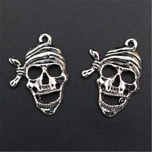 

WKOUD 10pcs Silver Color Caribbean Pirate Skull Charm Punk Necklace Bracelet DIY Metal Jewelry Alloy Pendants A1543