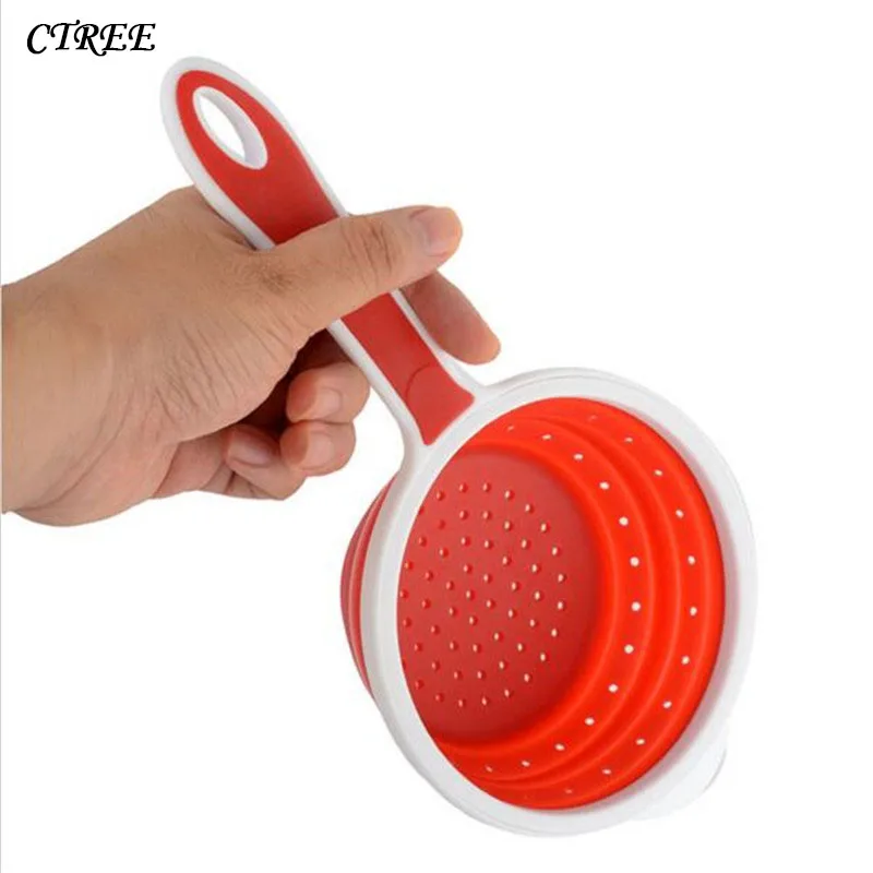 

CTREE Collapsible Silicone Colander Strainer With Handle Fruit Vegetable Basket Drain Tools Portable Kitchen Washing Tools C539