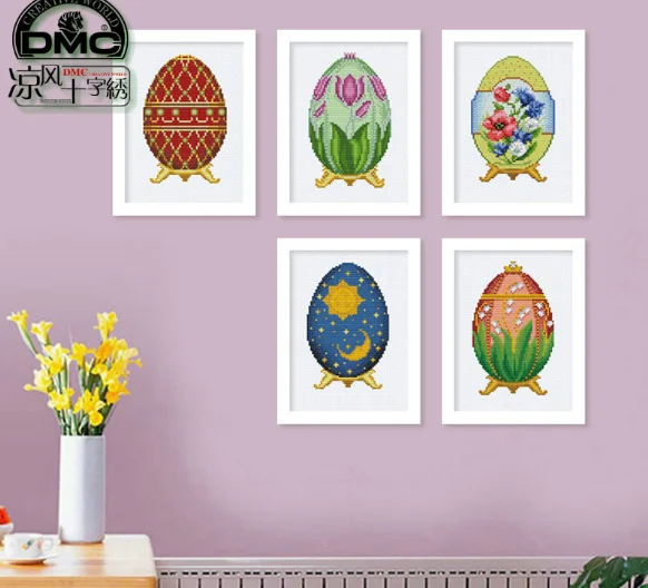 

Easter egg lucky egg cross stitch kit flowers 14ct counted canvas DMC cotton thread handmade embroidery DIY needlework set