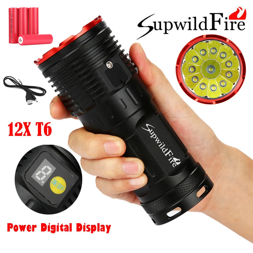 Supwildfire 35000LM 12 x XM-L T6 светодиодный Мощность и режим цифровой Дисплей охотничий фонарь для рыбалки, кемпинга, пешего туризма#5J22
