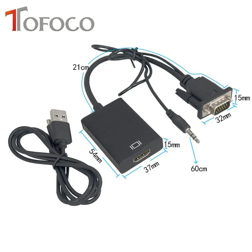TOFOCO преобразователь из VGA в HDMI адаптер Выход 1080P HD с аудио VGA2HDMI ТВ AV Видео кабель