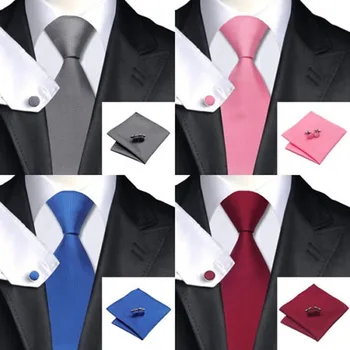 

New Classic Solid Plain Woven Skinny Silk Blend Suits Ties Necktie Men's Tie Set