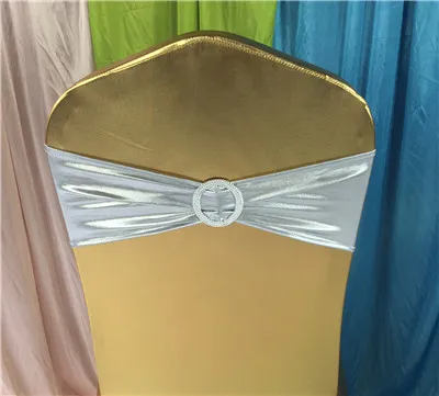 with buckle Silver 100 шт. Фольга двусторонней металлик Блестящий стрейч/лайкра спандекс стул полосы для свадьбы - Цвет: with buckle Silver
