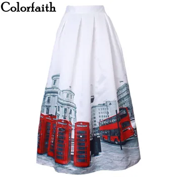 

Muslim Women100cm Non-transparent Fashion Satin Long Skirt Retro London Bus Print High Waist Pleated Maxi Skirt SK8192
