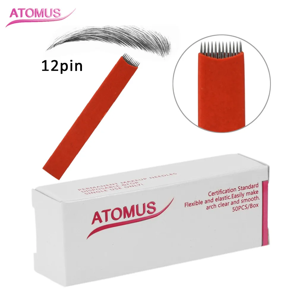 

50pcs Red 12 pin Micro Needles Permanent Makeup Eyebrow Tatoo Blade Microblading Needles