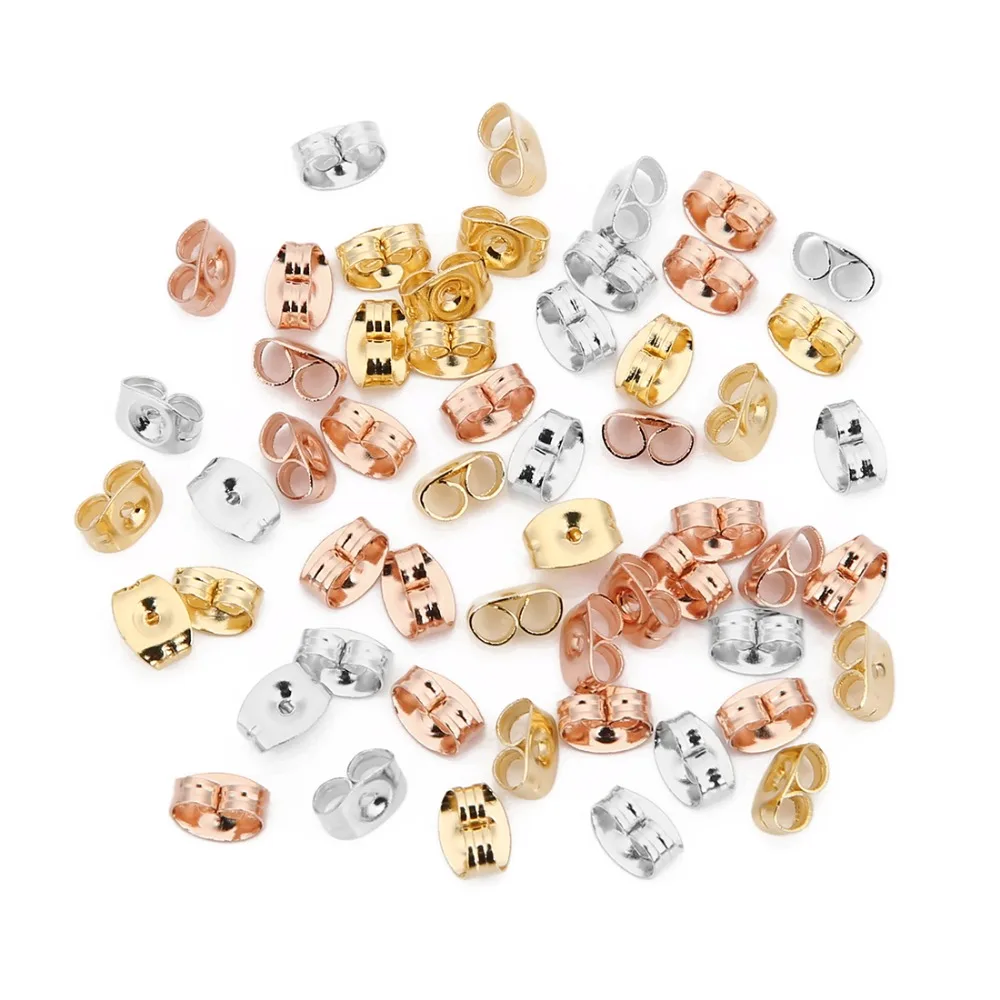 

200pcs/lot Stainless Steel Gold Silver Tone Rose Gold Earring Stopper 4.5x6mm Hypoallergenic Earring Back Findings DIY Jewelry