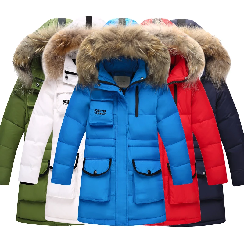 

Russian winter Girls duck down jackets children warm long hooded big fur collar coat kids thickening Cold Winter Jacket-30