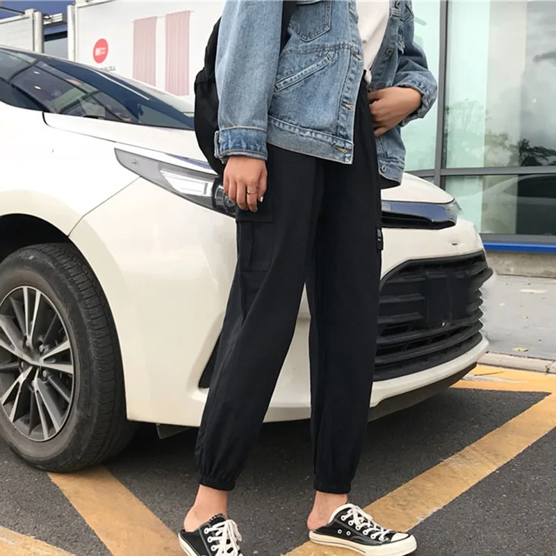 Новинка 2019 года Harajuku уличная женские брюки для девочек для женщин мужчин повседневное твердые большой карман брюки для девочек Высокая