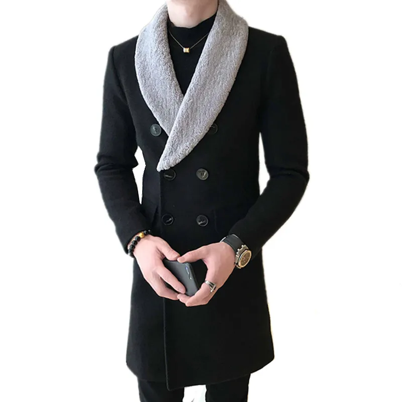 Men winter windbreaker fashion lapel thick section fur collar long ...