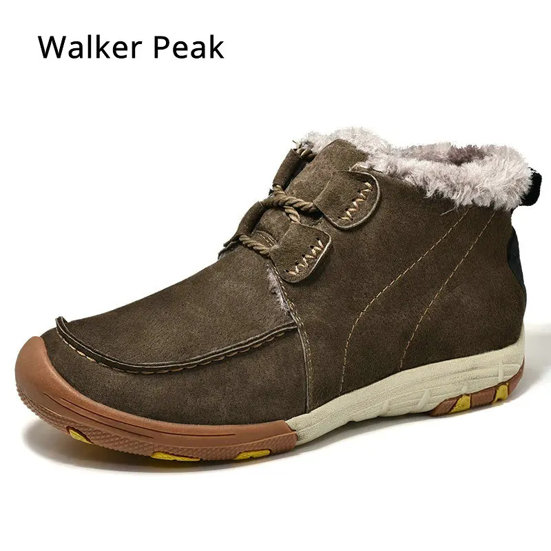 

Mens Boots Winter With Fur 2019 Warm Ankle Snow Boots for Men Genuine leather Shoes Male Footwear Fashion Rubber Walker Peak