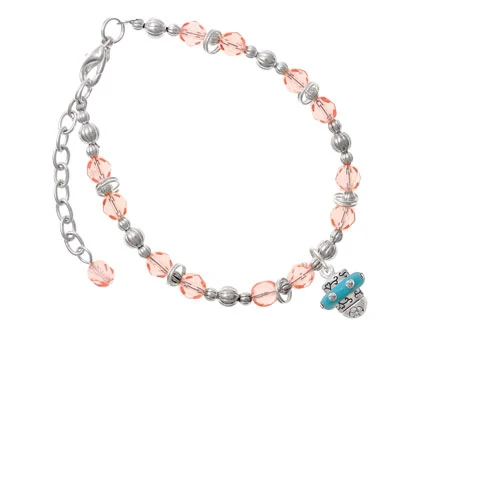 Silvertone Crystal Teal Spinner Pink Beaded Bracelet