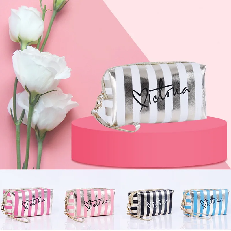 

Foil Cross Pattern Striped Letter Octagonal Cosmetic Bag Lady Hand Take Cosmetic Bag Travel Makeup Storage Bag