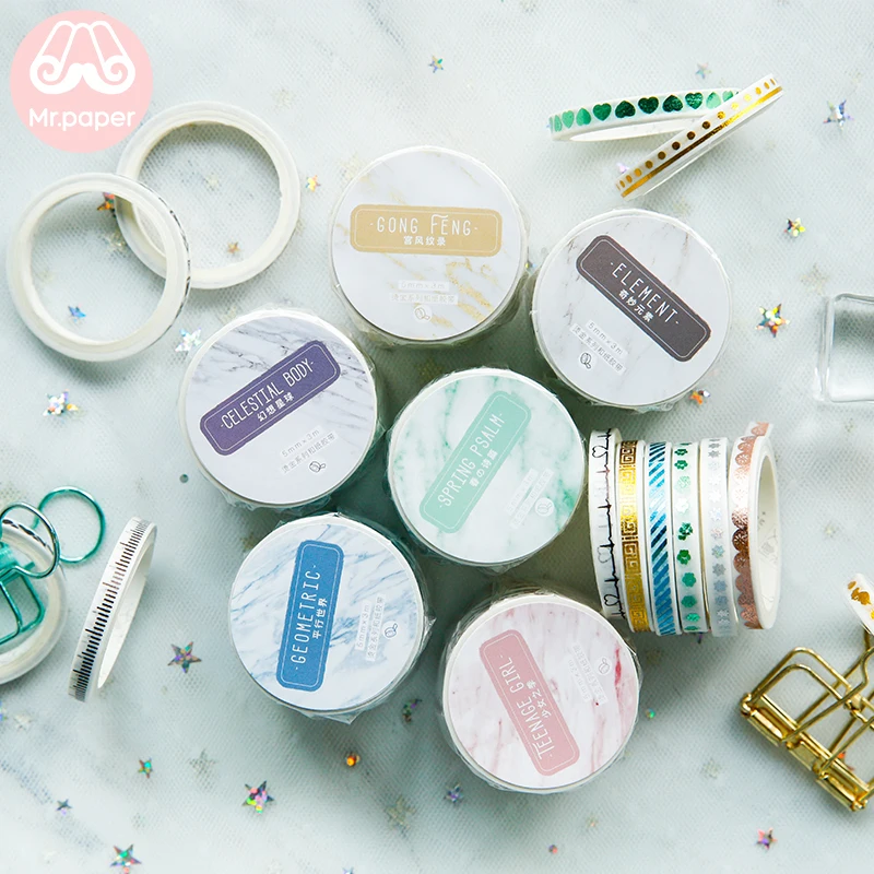 

Mr Paper 6pcs/box 5mm*3m Color Stamping Cut-off Rule Line Bullet Journaling Washi Tape Scrapbooking DIY Decoration Masking Tapes