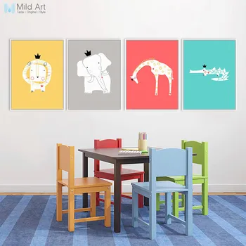 

Modern Nordic Minimalist Cartoon King Animals Lion Giraffe A4 Art Print Poster Wall Picture Canvas Painting Kids Room Home Decor