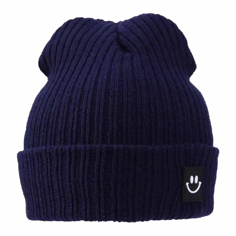 Детская шапка; зимняя теплая детская Удобная вязаная шапка со смайликом; однотонная закрывающая уши шапка; вязаная крючком Одежда для маленьких мальчиков; шапки для девочек - Цвет: A4 3-8 years
