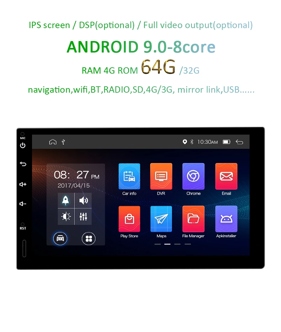 Clearance Android  9.0 4G RAM 64G ROM 7" 2 Din Universal Car Radio stereo navigation player multimedia GPS receiver no dvd player OUTPUT 2