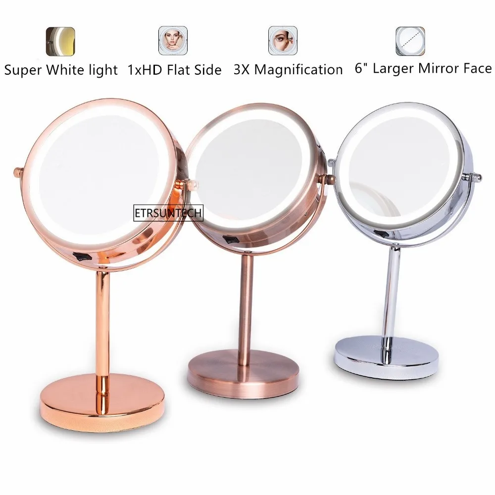 6" 1X/3X Magnifying Double Sided Mirror With Stand 18 LED Lighted