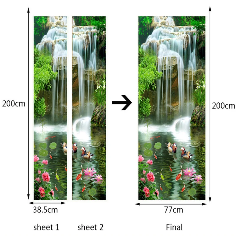 Китайский стиль 3D водопады лотоса карпа фото стены двери Стикеры фрески обои гостиной спальни исследование ПВХ водонепроницаемые фрески