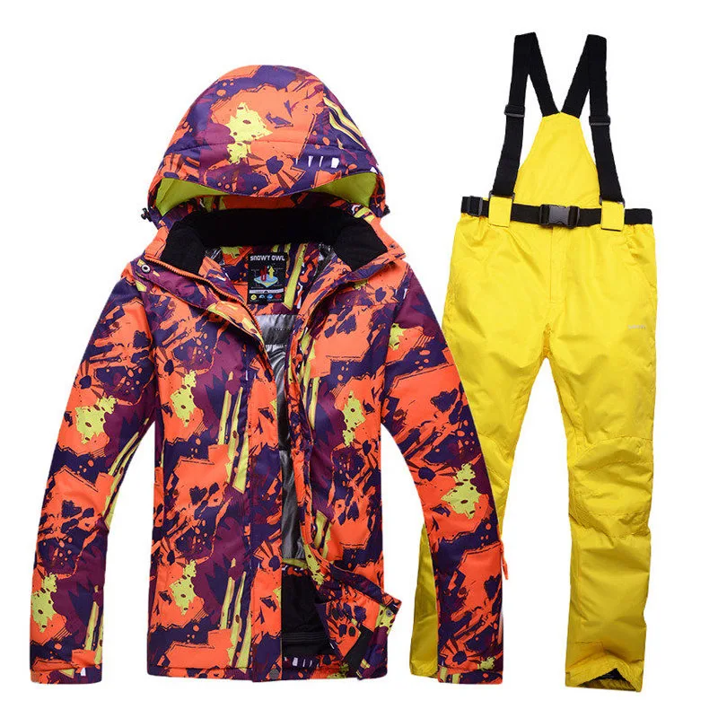 Мужской лыжный костюм, водонепроницаемый, ветрозащитный, 10000, теплый, уплотненный,, зимний, для улицы, лыжная куртка и нагрудник, лыжные штаны, мужские модели