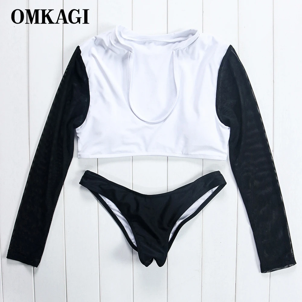 

OMKAGI Brand Long-sleeved Bikini Sports Style Swimsuit Brazilian Swimwear Women U-shaped Neck Bikini Set Bathing Suit Beachwear