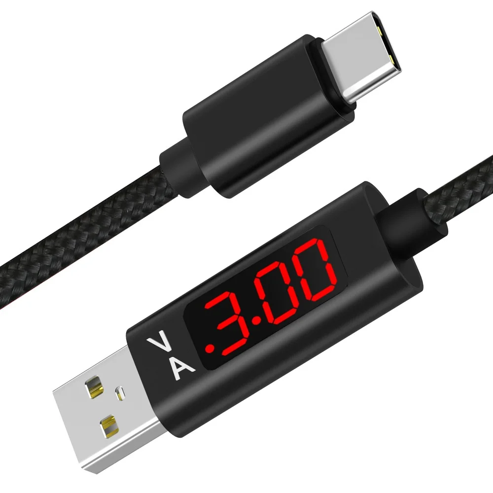 1 м Micro usb type C тестер напряжения тока метр дисплей нейлоновый плетеный кабель быстрой зарядки type-C для samsung S9 Note 8 Android