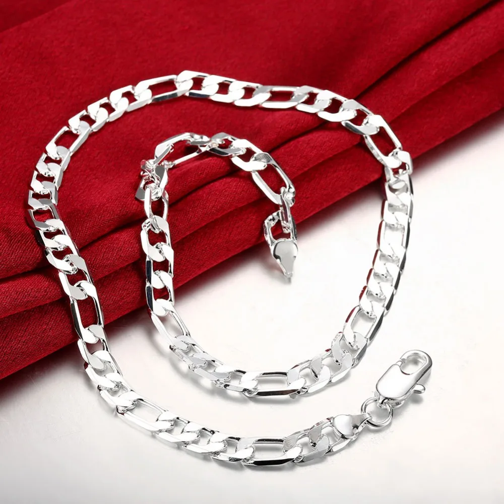 8 мм 18 дюймов 925 Серебряная цепочка 925 Серебряное ожерелье Мужская цепочка 8 м плоская цепь для мужчин ювелирные изделия из стерлингового серебра мужское ожерелье DK
