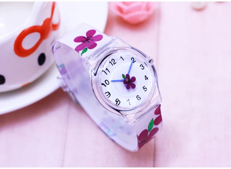 Новые популярные женские студенческие прозрачные водонепроницаемые кварцевые часы с цветами, женские модные повседневные наручные часы