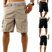 Новые хлопковые Для мужчин свободного покроя для подходит Повседневное с эластичной резинкой на талии Штаны карго с множеством карманов уличной моды Стиль однотонные дышащие велосипедные шорты