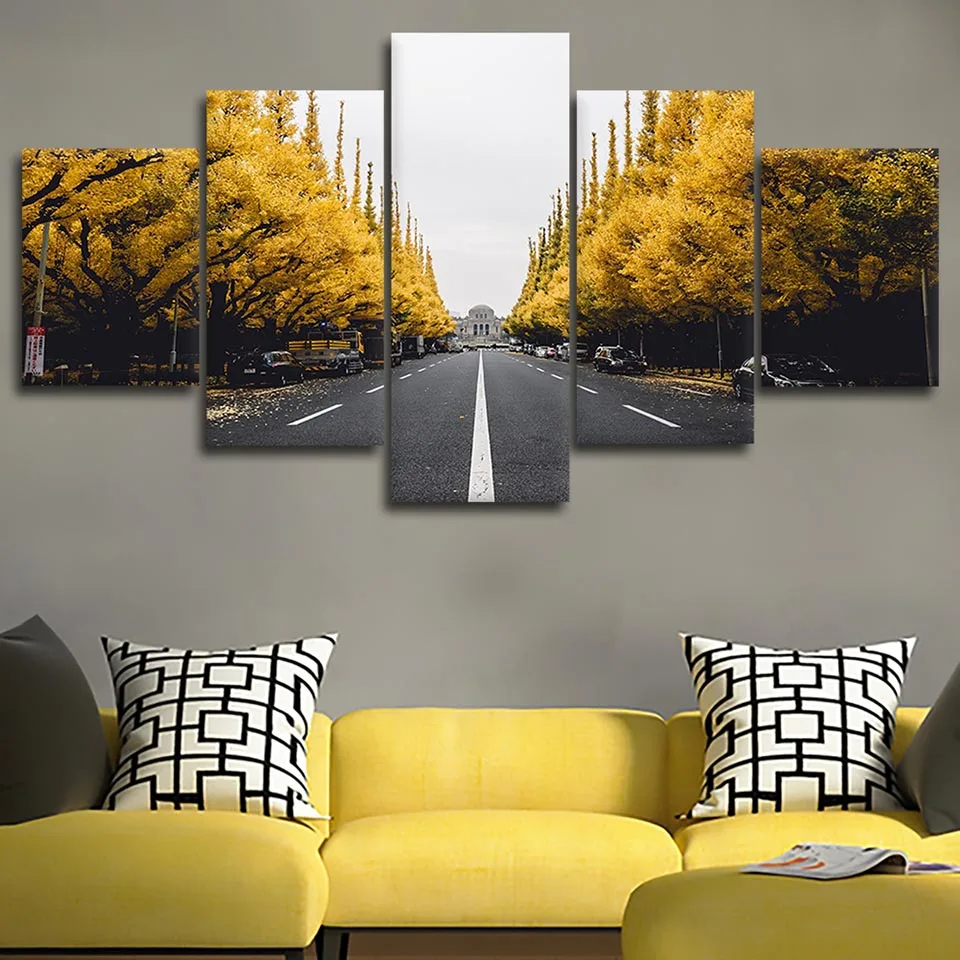 

Home Decorative Canvas Painting 5 Pieces Tree Hang Pictures Road Scenery Wall Art Prints Modular Artwork Poster For Living Room