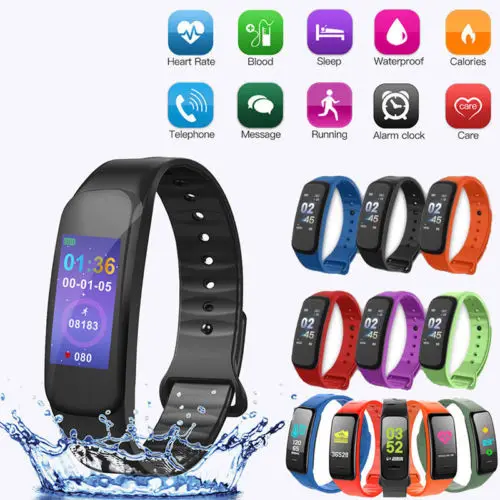 

C1 Plus Bluetooth Smart Watch Bracelet Heart Rate Monitor Blood Pressure Tracker