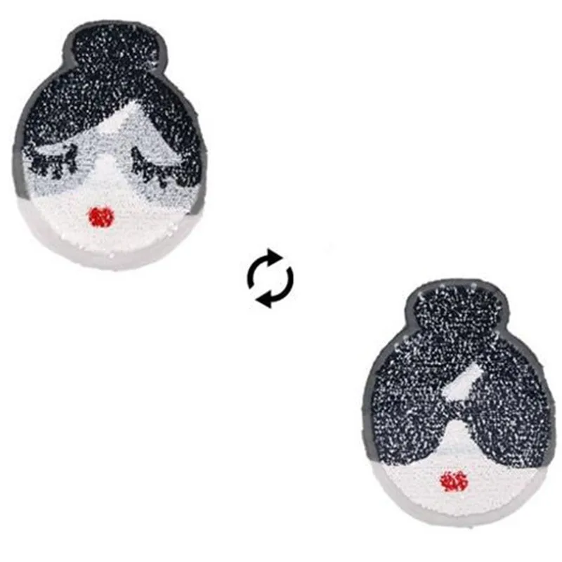 Одежда для женщин Diy блесток Девушка головы нашивки Реверсивные изменить цвет вверх и вниз Флип байкер патч для одежды цветочные наклейки