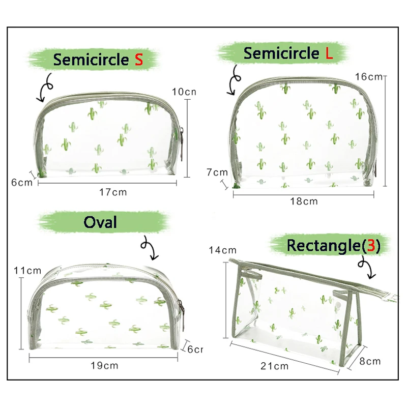 QIAQU PVC الصبار نمط أكياس صغيرة تجميلية حقيبة مستحضرات تجميل النساء السفر المنظم التخزين المهنية فرشاة حافظة للمكياج الجمال