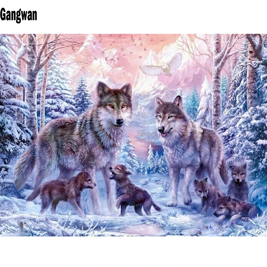 DIY rhinestone picture Diamond Embroidery Wolf family Full Squareround Diamond Painting Cross Stitch Kit Mosaic Home Decor