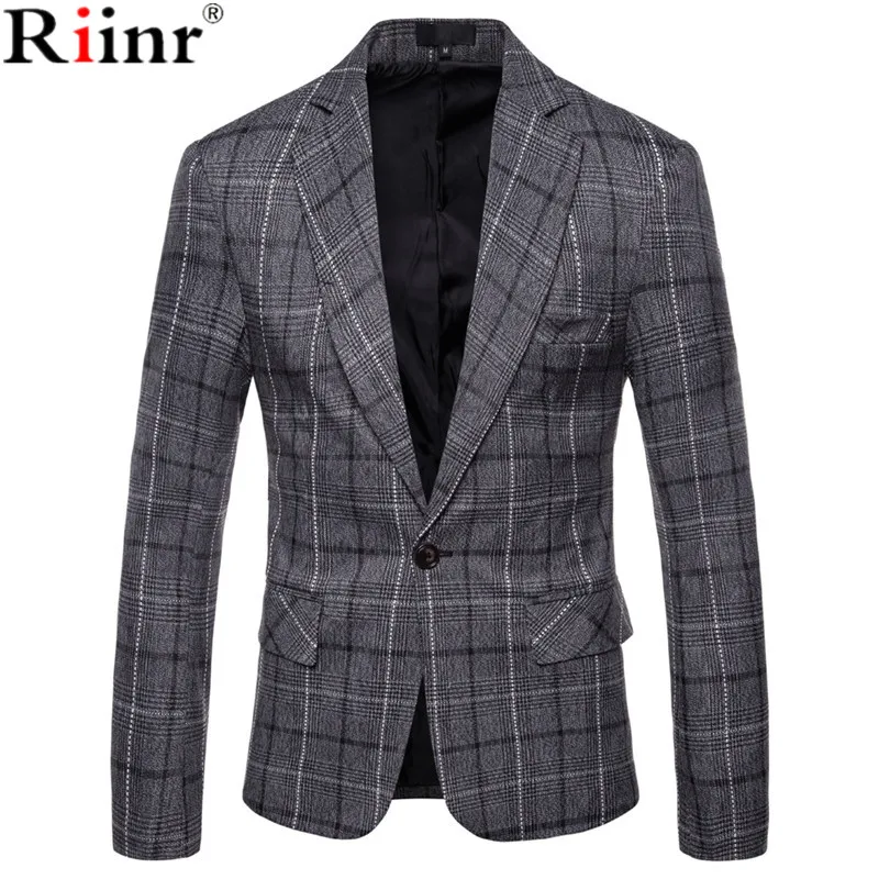 Najtaniej Riinr 2019 moda zimowa męska rozrywka kostium z długim rękawem płaszcz wysokiej jakości mężczyzna Slim Fit siatka wygodne marynarki Leisure Suit