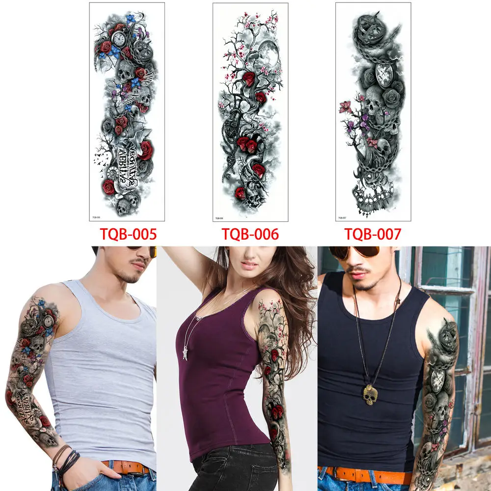 Glaryyears 3 шт./компл. полные руки татуировки тела для Для женщин Для мужчин TQB Большой Сексуальная временная татуировка Стикеры череп цветок рука сзади - Цвет: TQB Set 02