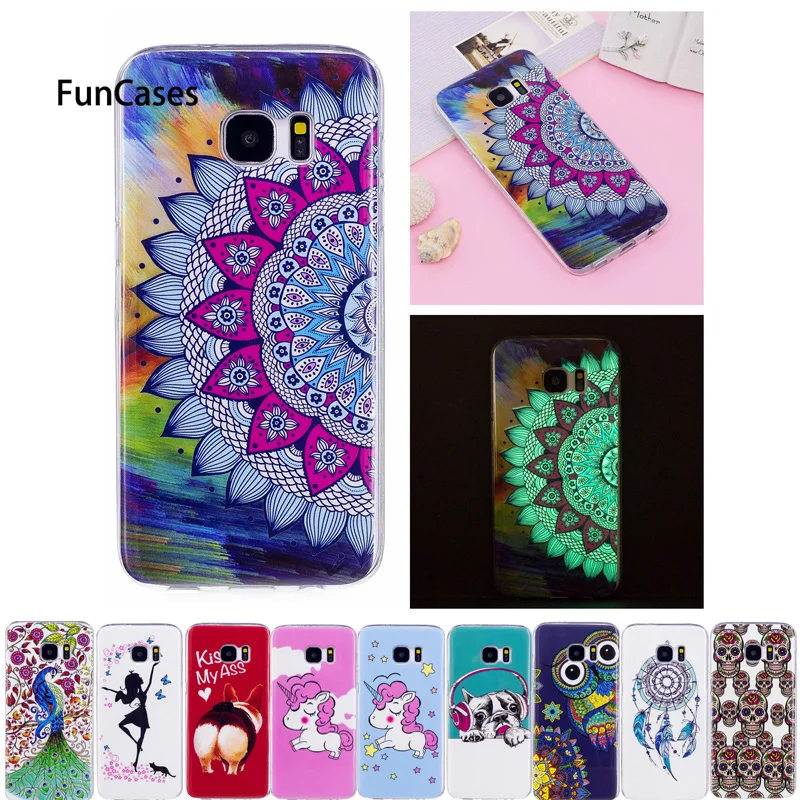 Светящийся чехол для coque samsung Galaxy S7 Edge силиконовый S6 края Серебристые блеск