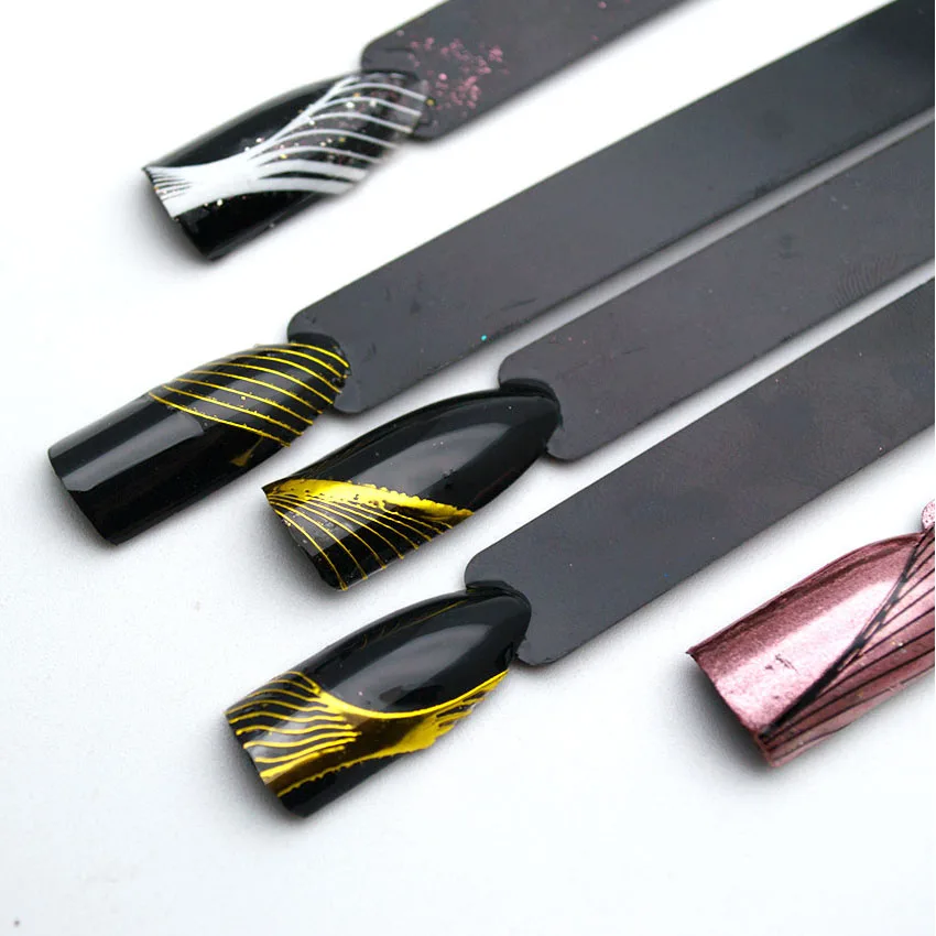 

Gold Metal Wave Strip Nail Sticker 3D Nail Art Decorations Black Multi-size Lines Adhesive Transfer Sticker Manicure ZJT3001