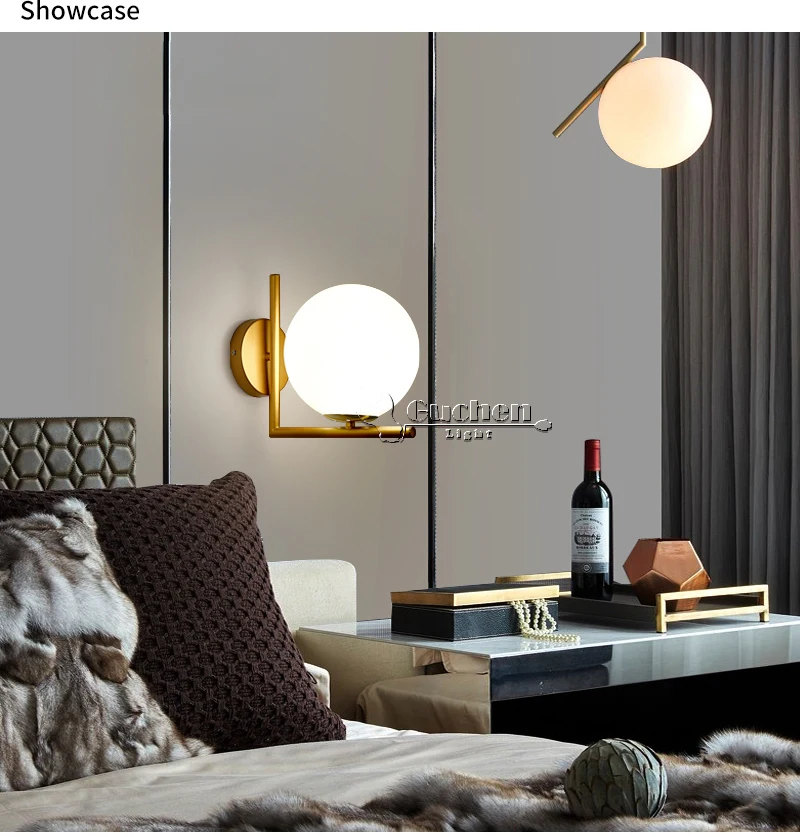 Современная, в виде стекляного шара настенная лампа бра Led спальня настенный светильник приспособление для дома Декор Скандинавское фойе гостиная коридор светильник E27